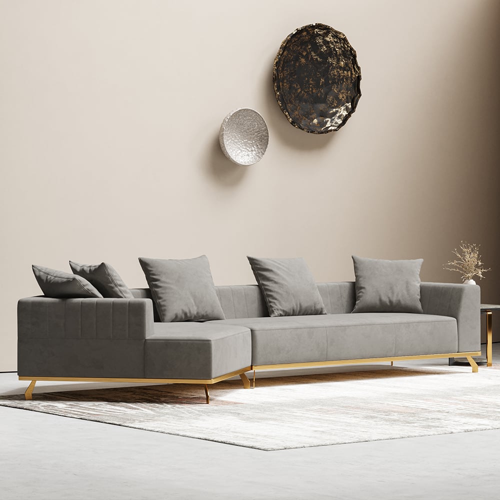 Sectionnel modulaire rembourré en velours moderne gris 3620mm pour canapé 5 places image de fenêtre