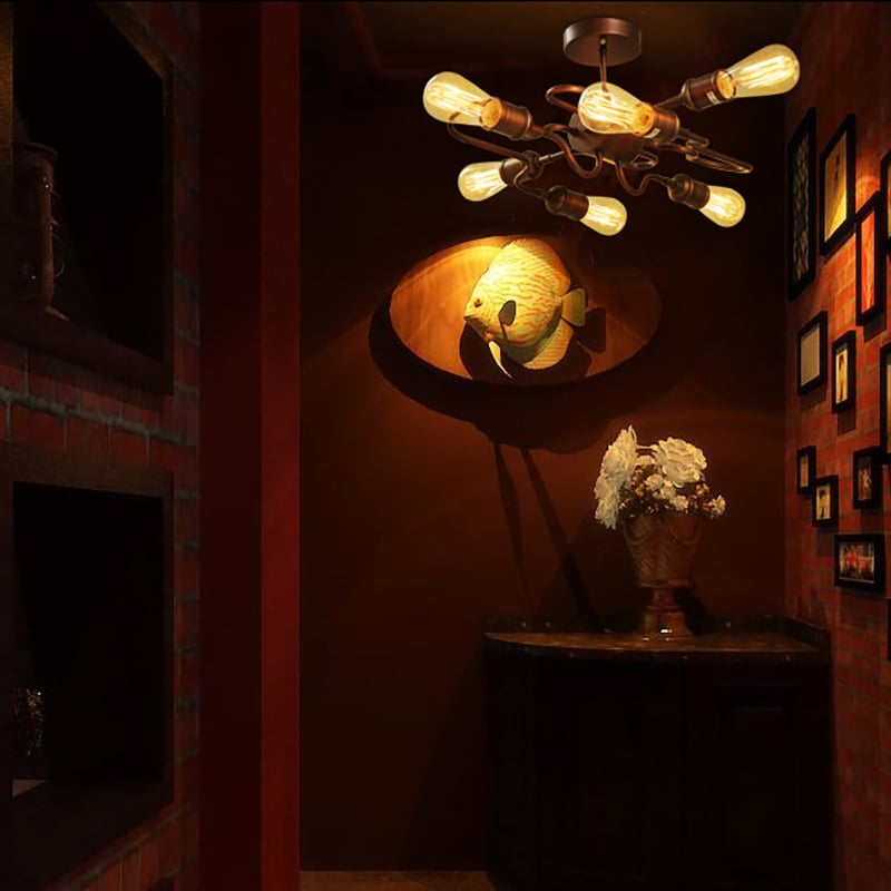 6-Light Retro Rust Semi Flush Mount Light with Bulbs window image