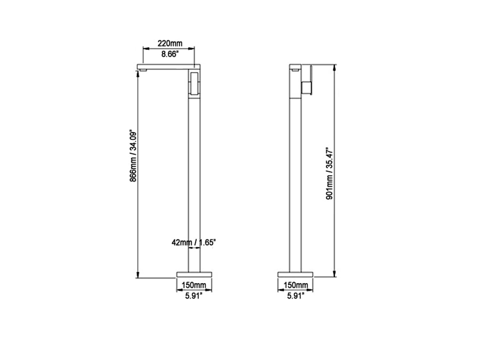 Dree Modern Freestanding Bathtub Filler Faucet in Chrome weights dimensions image