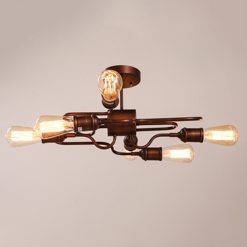 6-Light Retro Rust Semi Flush Mount Light with Bulbs window image