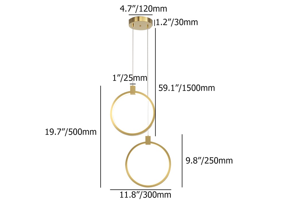 2-Light Circle Pendant Light Gold Brass Charmed Hanging Light weights dimensions image
