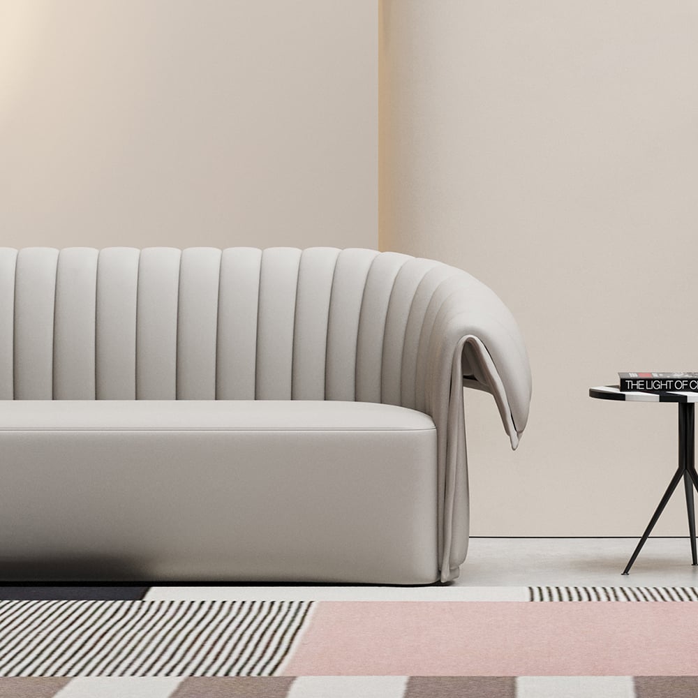 74" Off-White Curved Loveseat Microfiber Leather with Full Back & Slope Arms Sofa window image