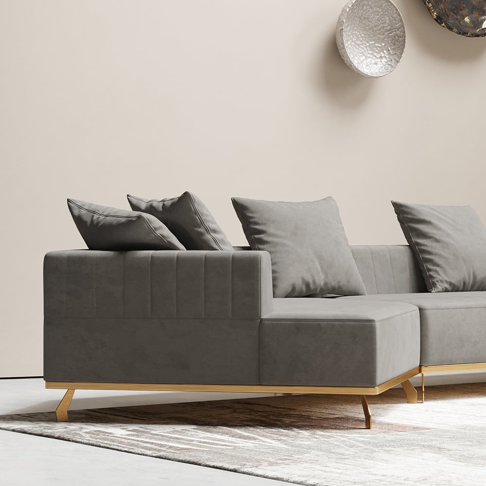 Sectionnel modulaire rembourré en velours moderne gris 3620mm pour canapé 5 places image de fenêtre