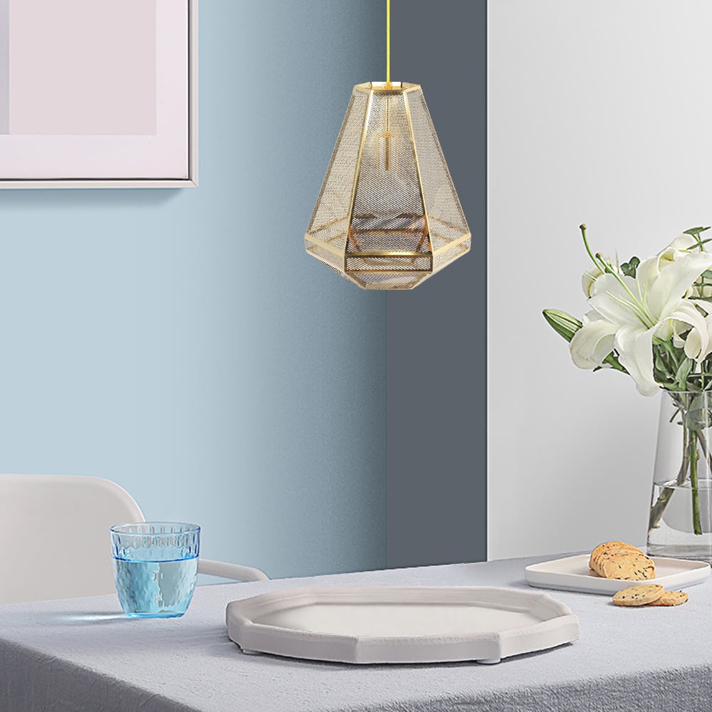 Modern 1-Light Pendant Light Mesh Shade in Gold window image