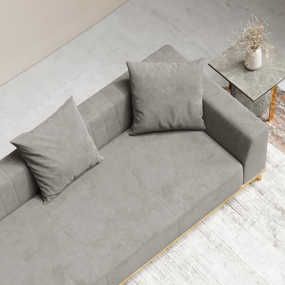 Sectionnel modulaire rembourré en velours moderne gris 3620mm pour canapé 5 places image de fenêtre