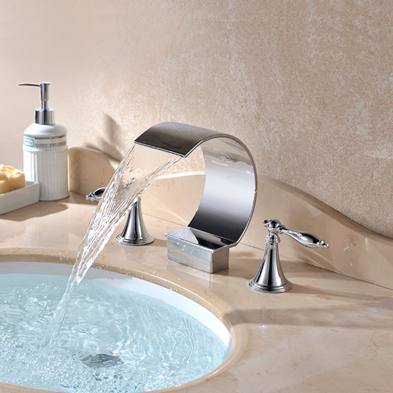 Mooni Waterfall Widespread Lever Handle Bathroom Sink Faucet in Chrome window image