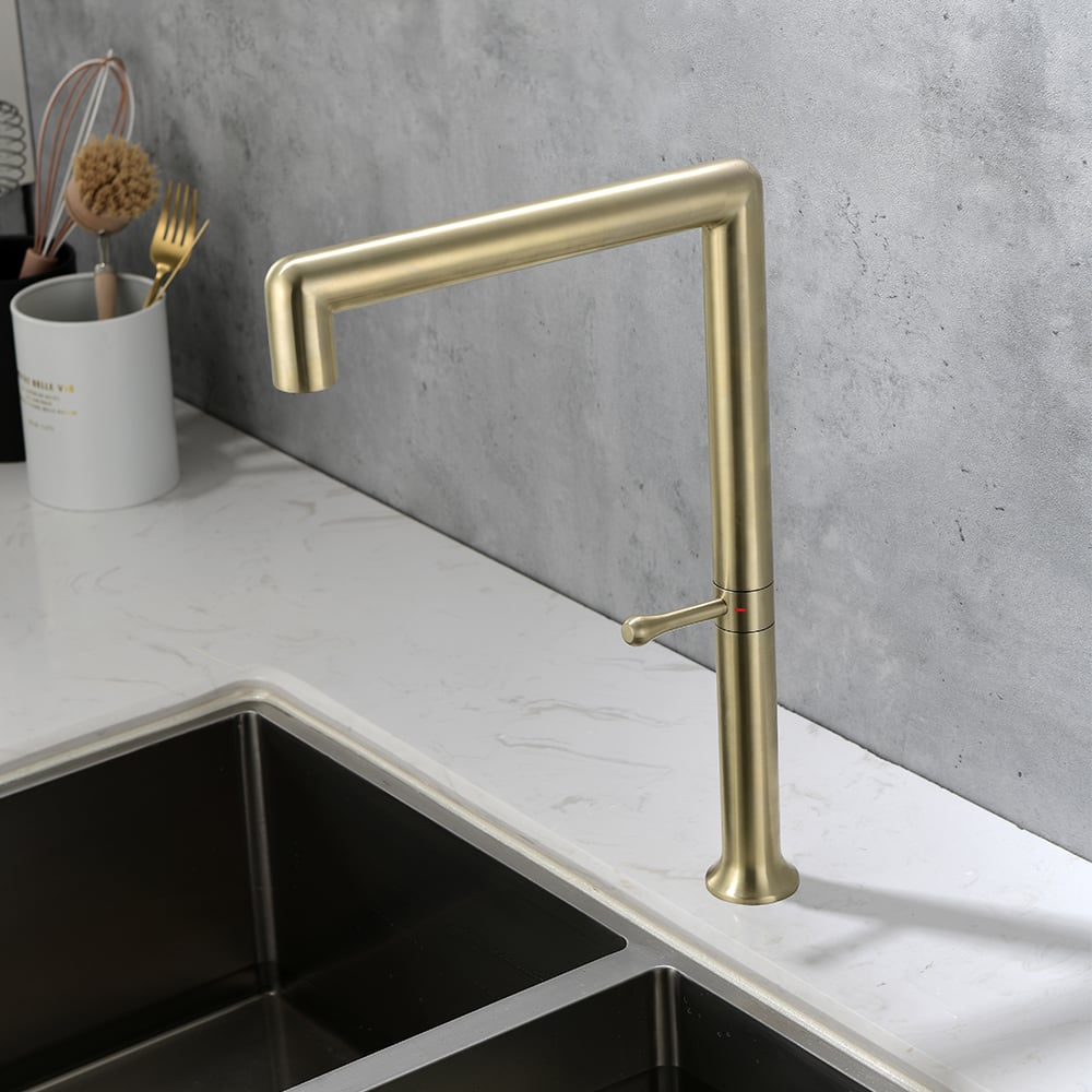 Modern Single Handle Swivel Control Kitchen Tap Stainless Steel in Brushed Gold window image