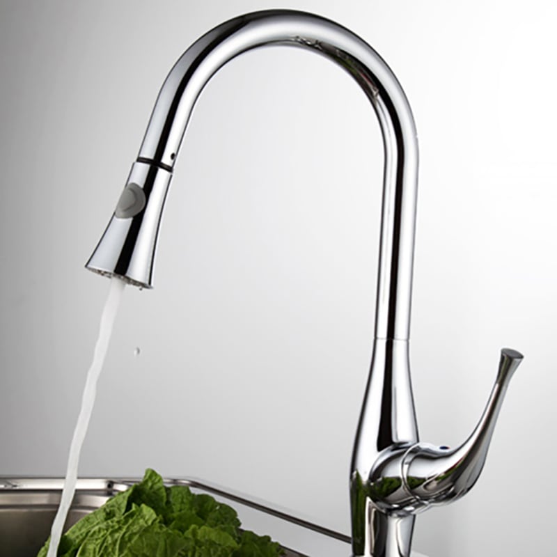 Peko Chrome Single Handle Pull-Down Spray Kitchen Faucet window image