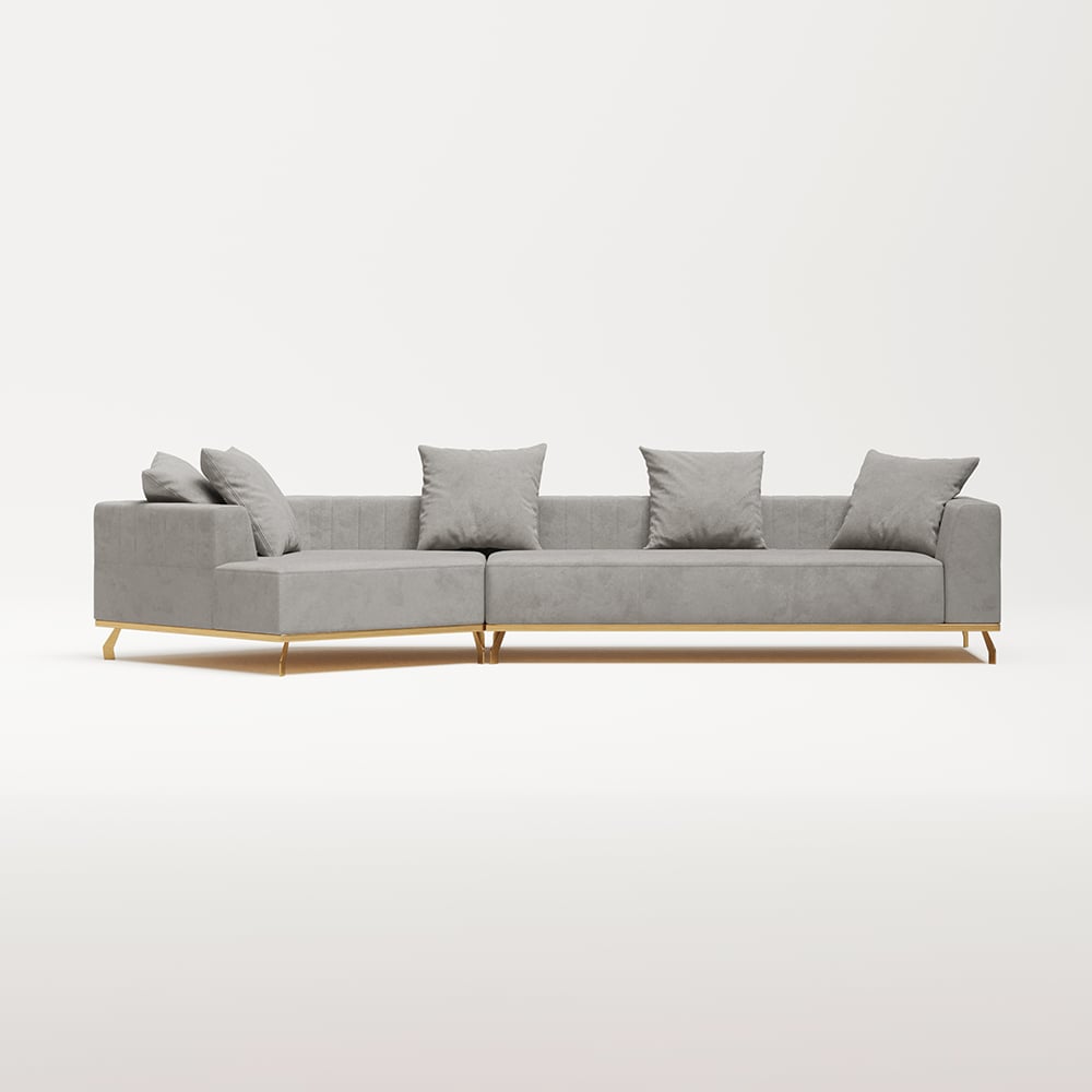 Sectionnel modulaire rembourré en velours moderne gris 3620mm pour canapé 5 places image de fenêtre