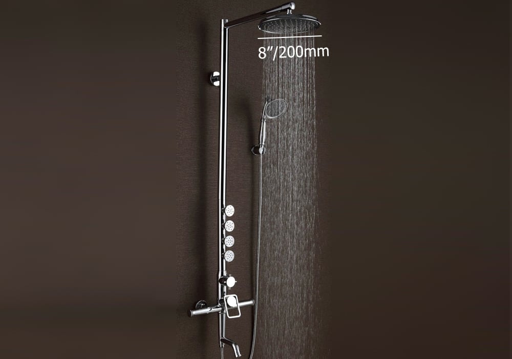Modern Chrome Shower System with 4 Body Jet Sprays weights dimensions image
