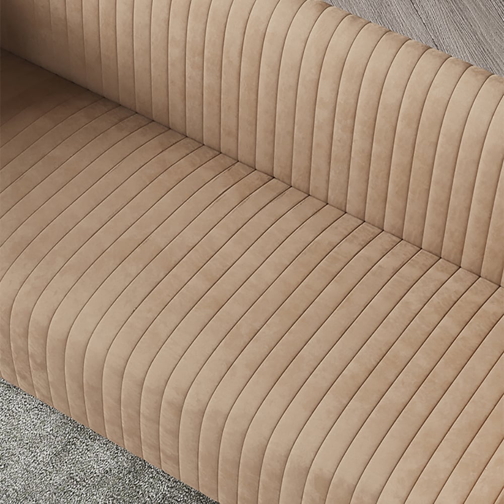 Canapé en velours minimaliste kaki 2080 mm avec accoudoirs inclinés et base en métal pour 3 places image de fenêtre