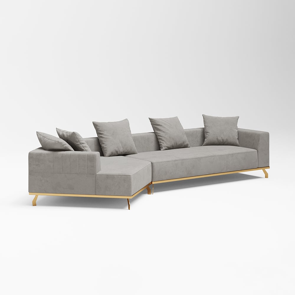 Sectionnel modulaire rembourré en velours moderne gris 3620mm pour canapé 5 places image de fenêtre