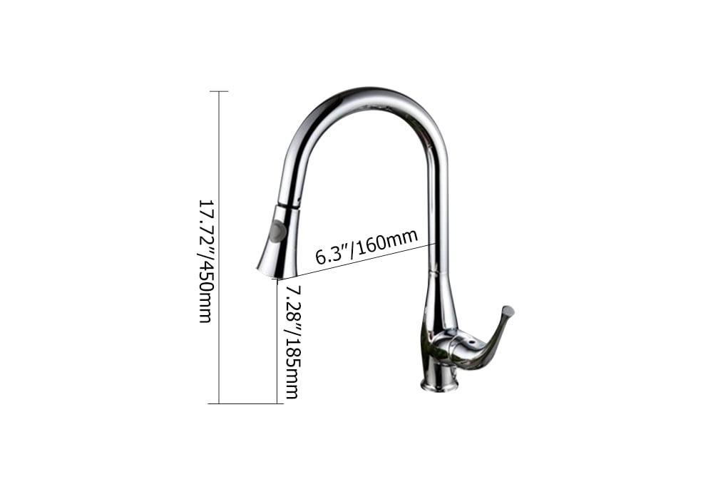 Peko Chrome Single Handle Pull-Down Spray Kitchen Faucet weights dimensions image