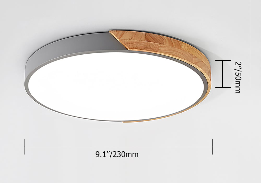 Modern Minimalist Mini LED Gray Drum Shaped Wood & Acrylic Flush Mount Ceiling Light weights dimensions image