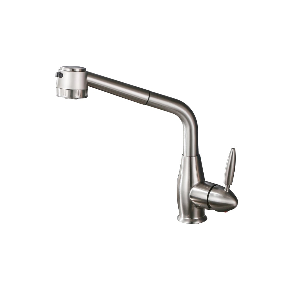 Modern Single Lever Brushed Nickel Kitchen Faucet with Dual Pullout Sprayer window image