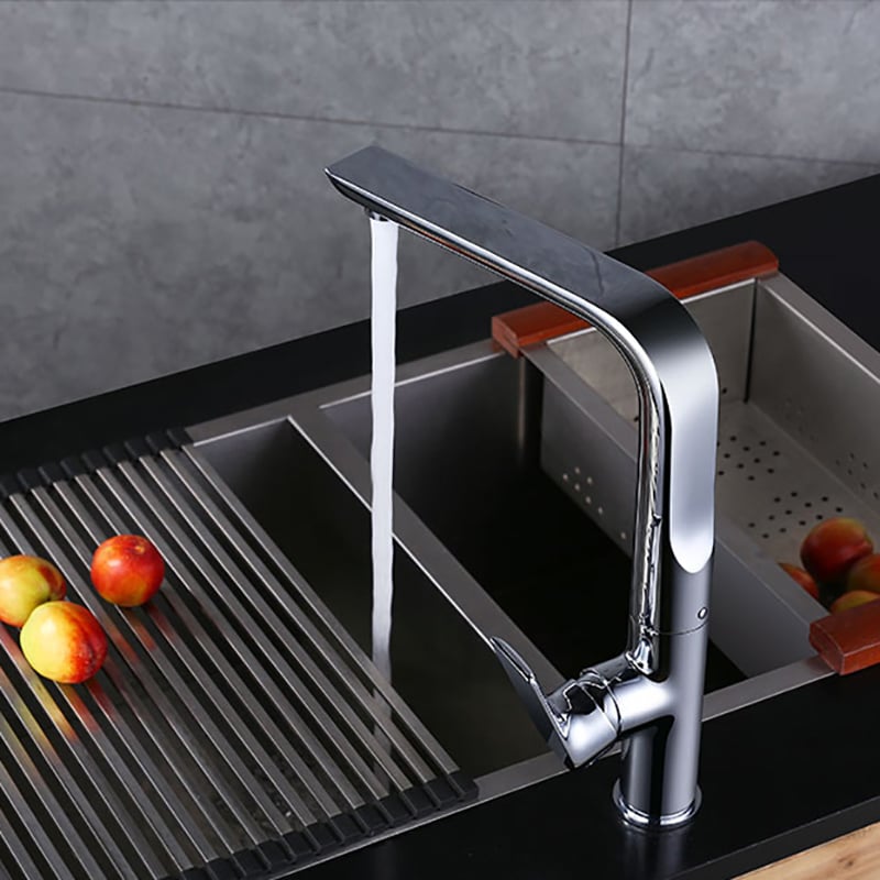Contemporary Single Lever Swivel Spout One-Hole Kitchen Faucet-Chrome window image
