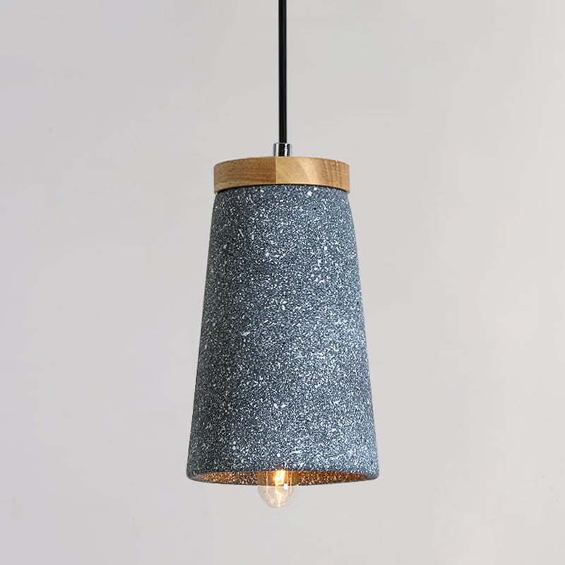 Modern Minimalist Concrete Light Shade Wood Accent 1-Light Loft Pendant Light in Gray window image