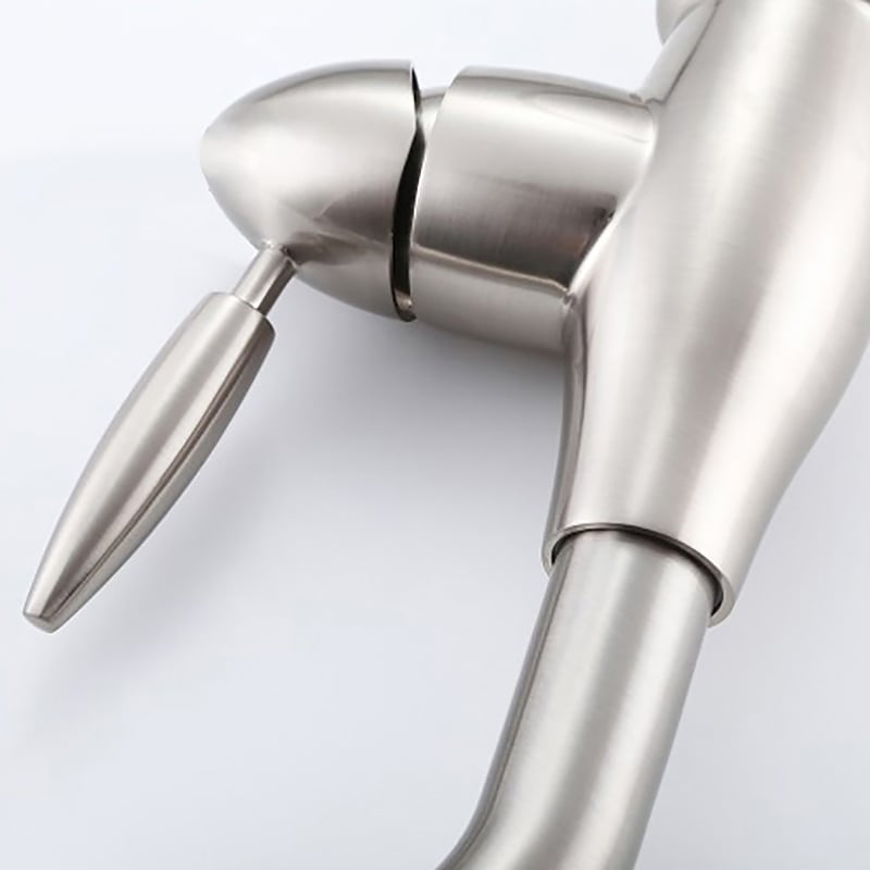 Modern Single Lever Brushed Nickel Kitchen Faucet with Dual Pullout Sprayer window image