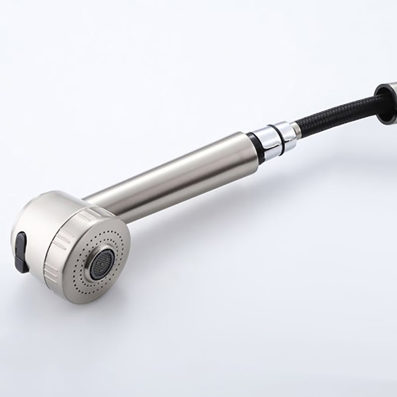 Modern Single Lever Brushed Nickel Kitchen Faucet with Dual Pullout Sprayer window image