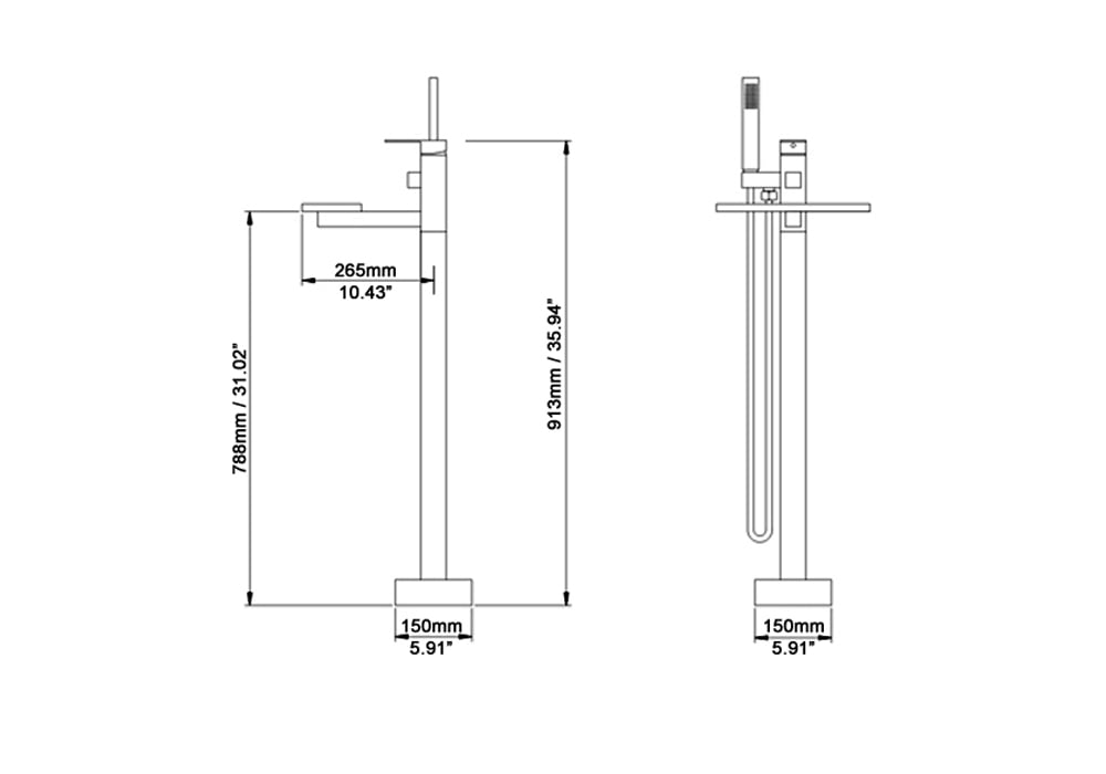 Fantasia Chrome Waterfall Clawfoot Tub and Shower Filler weights dimensions image
