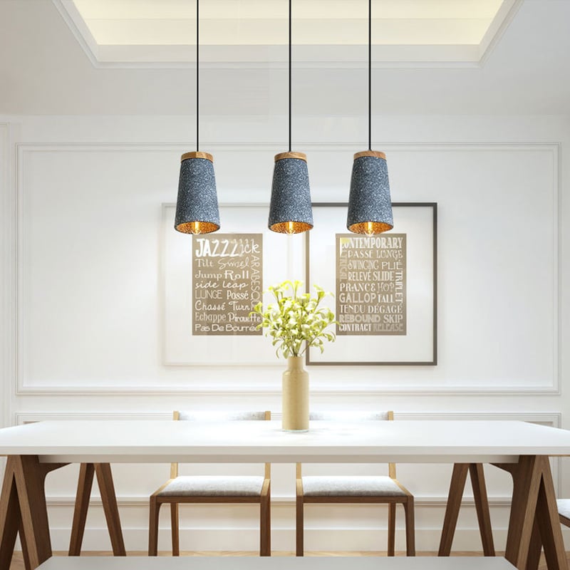 Modern Minimalist Concrete Light Shade Wood Accent 1-Light Loft Pendant Light in Gray window image