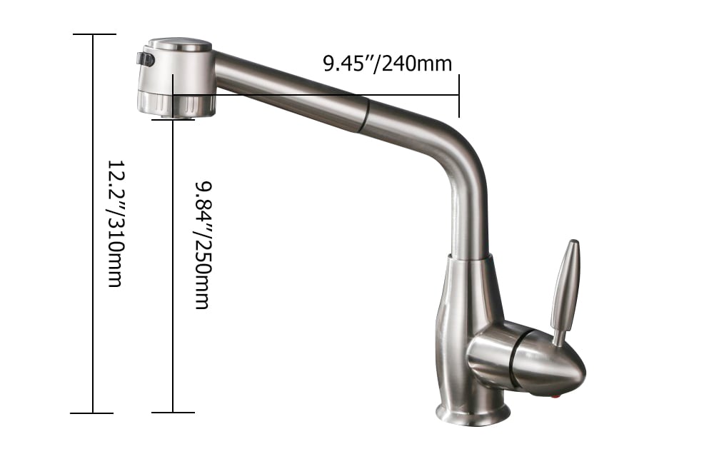 Modern Single Lever Brushed Nickel Kitchen Faucet with Dual Pullout Sprayer weights dimensions image
