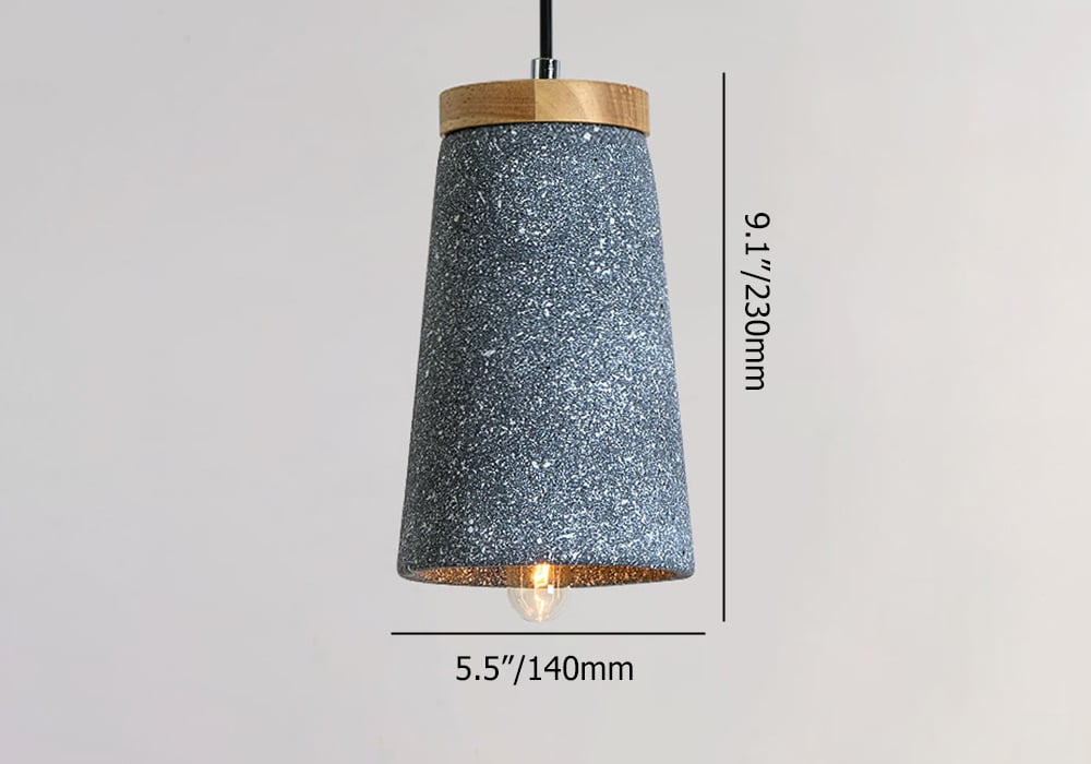 Modern Minimalist Concrete Light Shade Wood Accent 1-Light Loft Pendant Light in Gray weights dimensions image