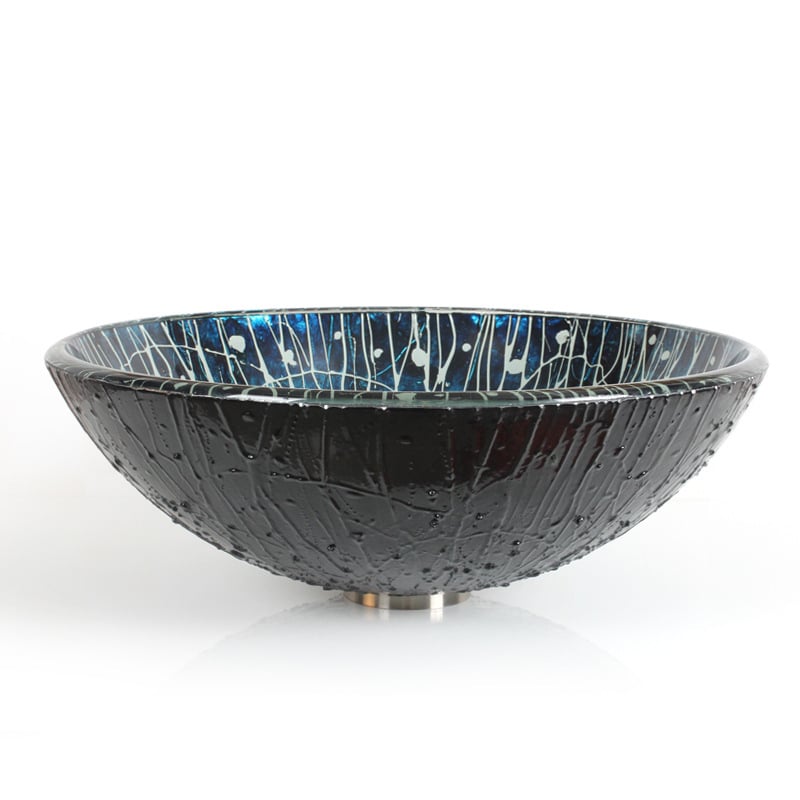 Modern Blue Hand Painted Tempered Glass Vessel Sink for Bathroom window image