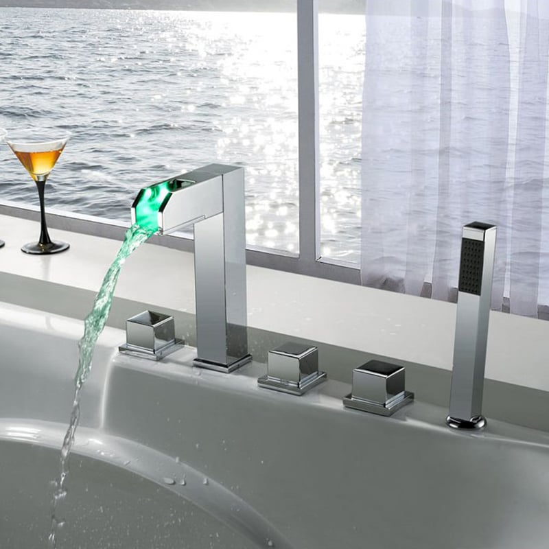 Varo LED Chrome Waterfall Roman Tub Filler and Handshower window image