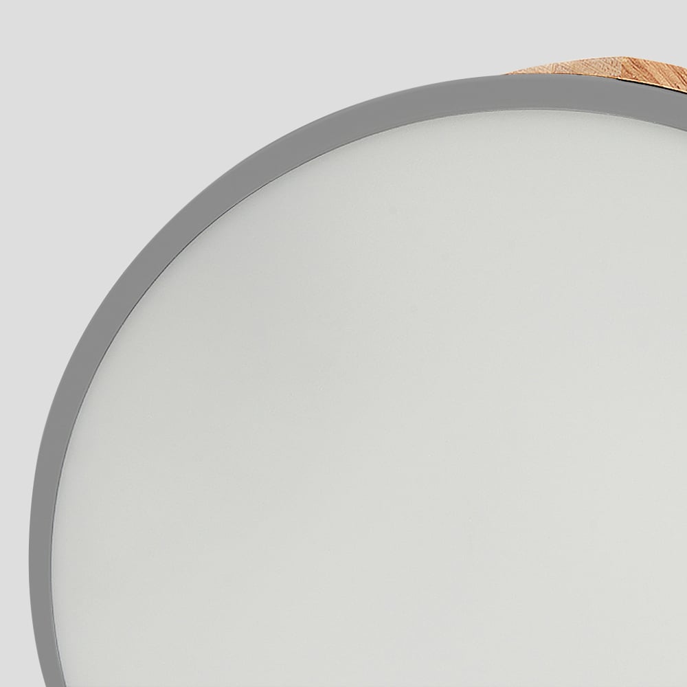 Modern Minimalist Mini LED Gray Drum Shaped Wood & Acrylic Flush Mount Ceiling Light window image
