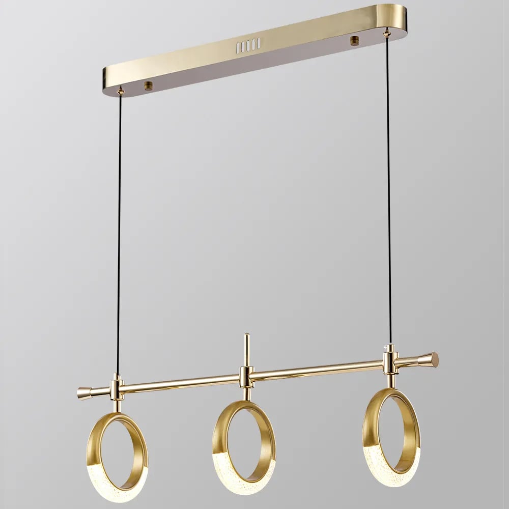 Luz de isla de cocina LED de acrílico dorado lineal de 3 luces para comedor Imagen de ventana