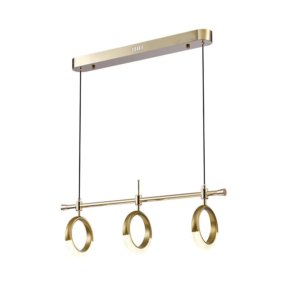 Luz de isla de cocina LED de acrílico dorado lineal de 3 luces para comedor Imagen de ventana