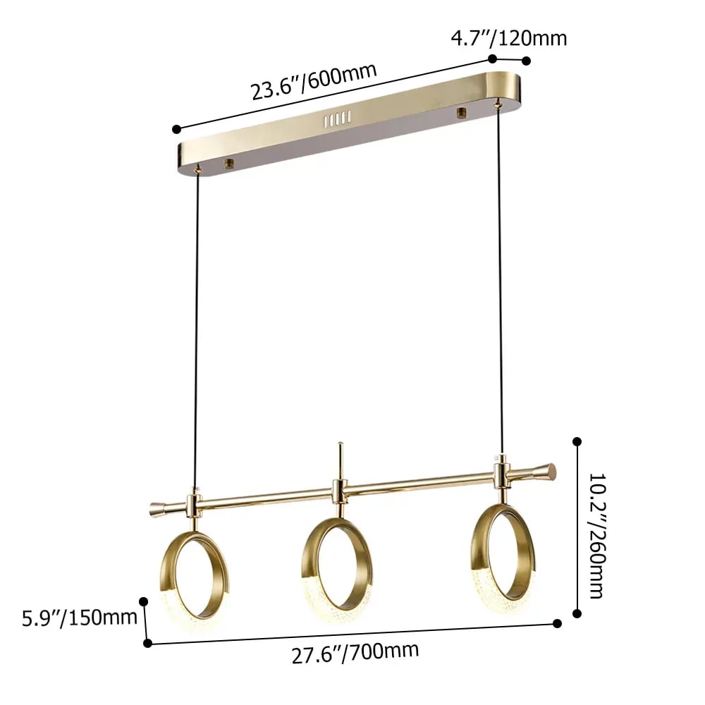 Luz de isla de cocina LED de acrílico dorado lineal de 3 luces para comedor pesos dimensiones imagen