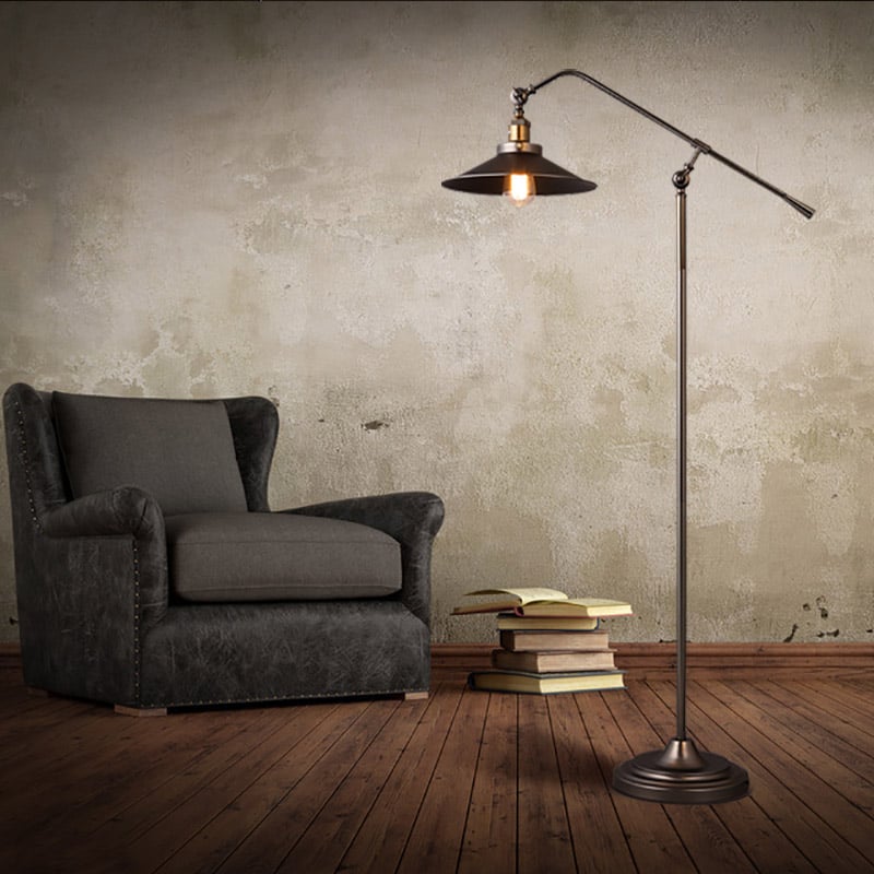 1-Light Industrial Adjustable Swing Arm Floor Lamp Black window image