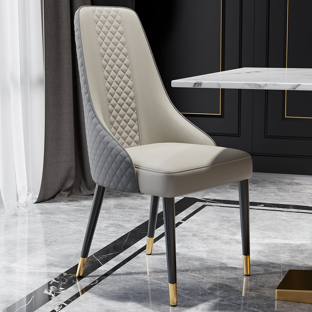 1850mm-2350mm Extendable White&Black Kitchen Island & 6 Modern Gray Dining Chairs Set