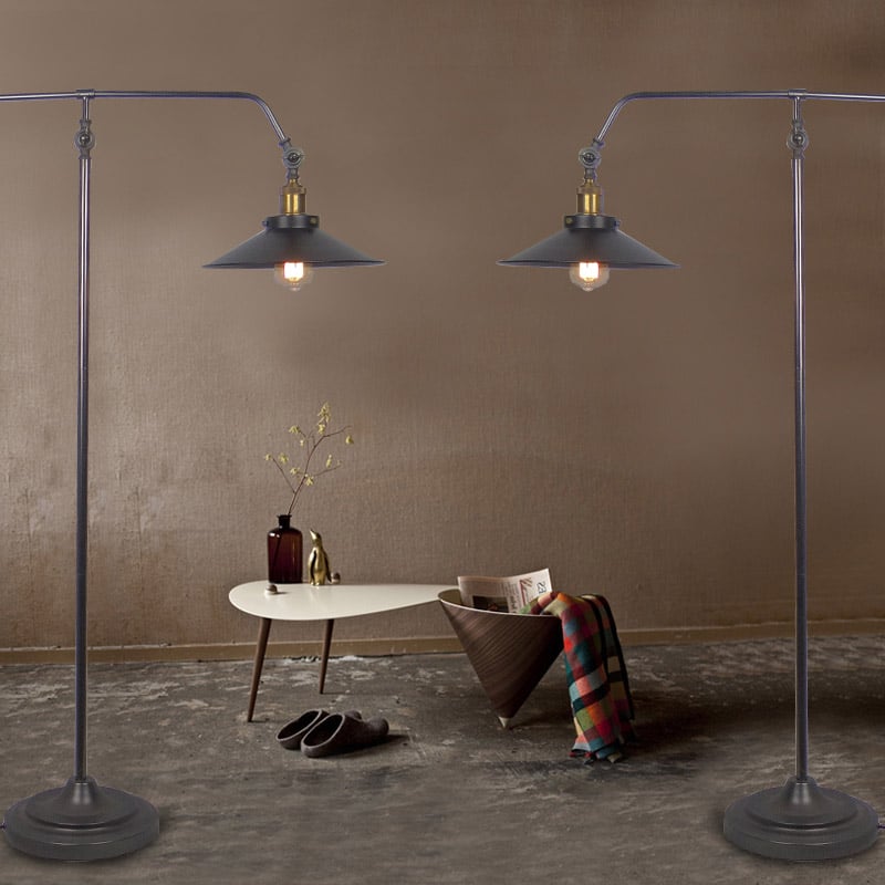 1-Light Industrial Adjustable Swing Arm Floor Lamp Black window image