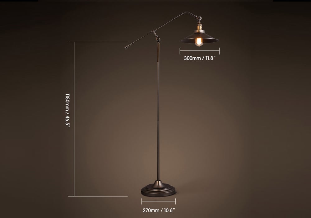 1-Light Industrial Adjustable Swing Arm Floor Lamp Black weights dimensions image