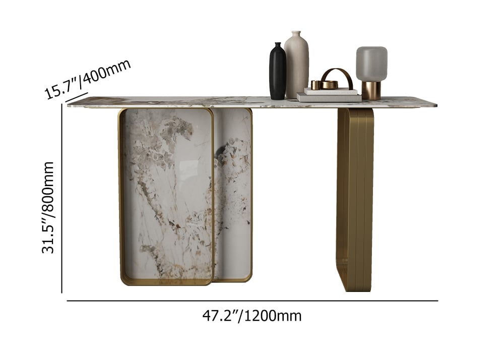 47" Contemporary Rectangle Sintered Stone & Stainless Steel Console Table weights dimensions image