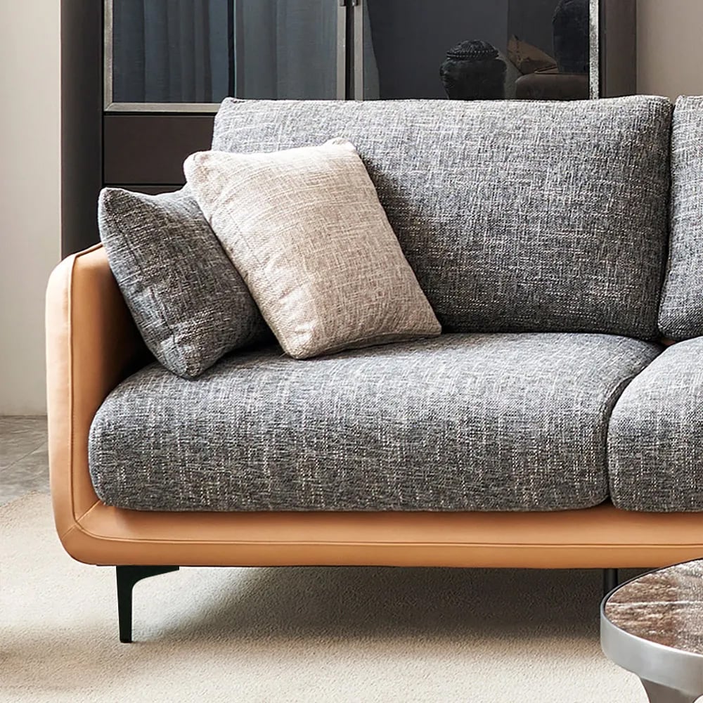 Canapé d'angle moderne gris et orange en forme de L avec chaise longue 2830 mm image de fenêtre