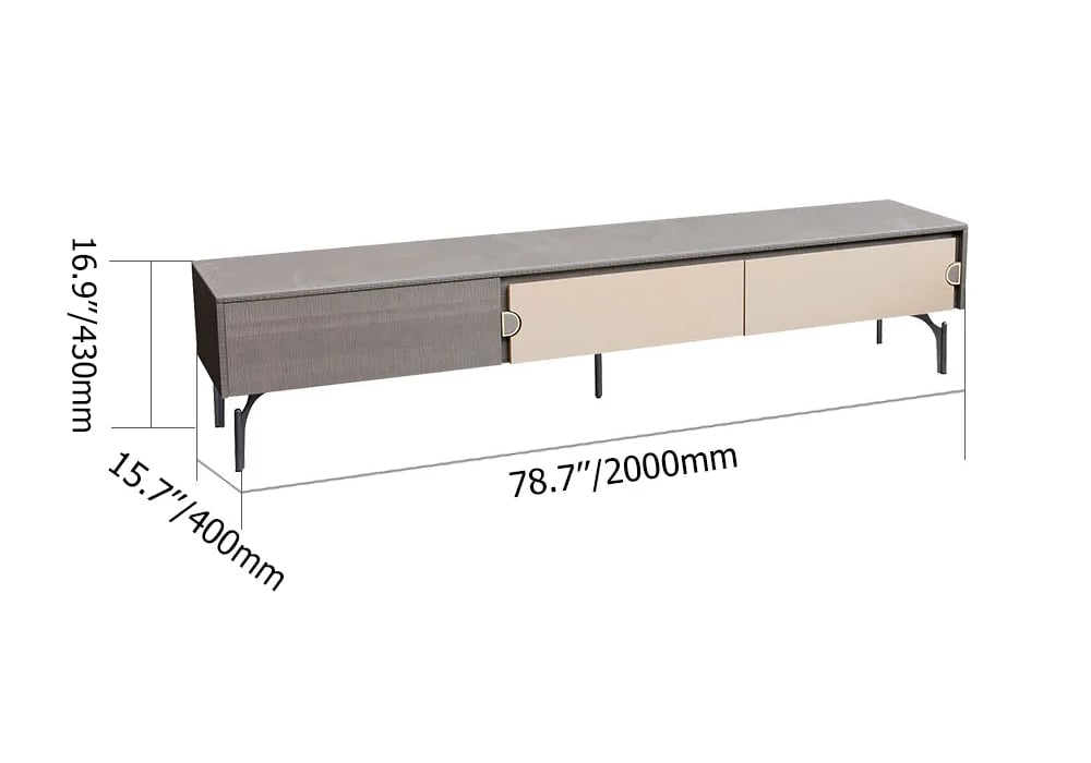 Modern Gray TV Stand with Sintered Stone Top & Drawers for 85 inch TVs weights dimensions image