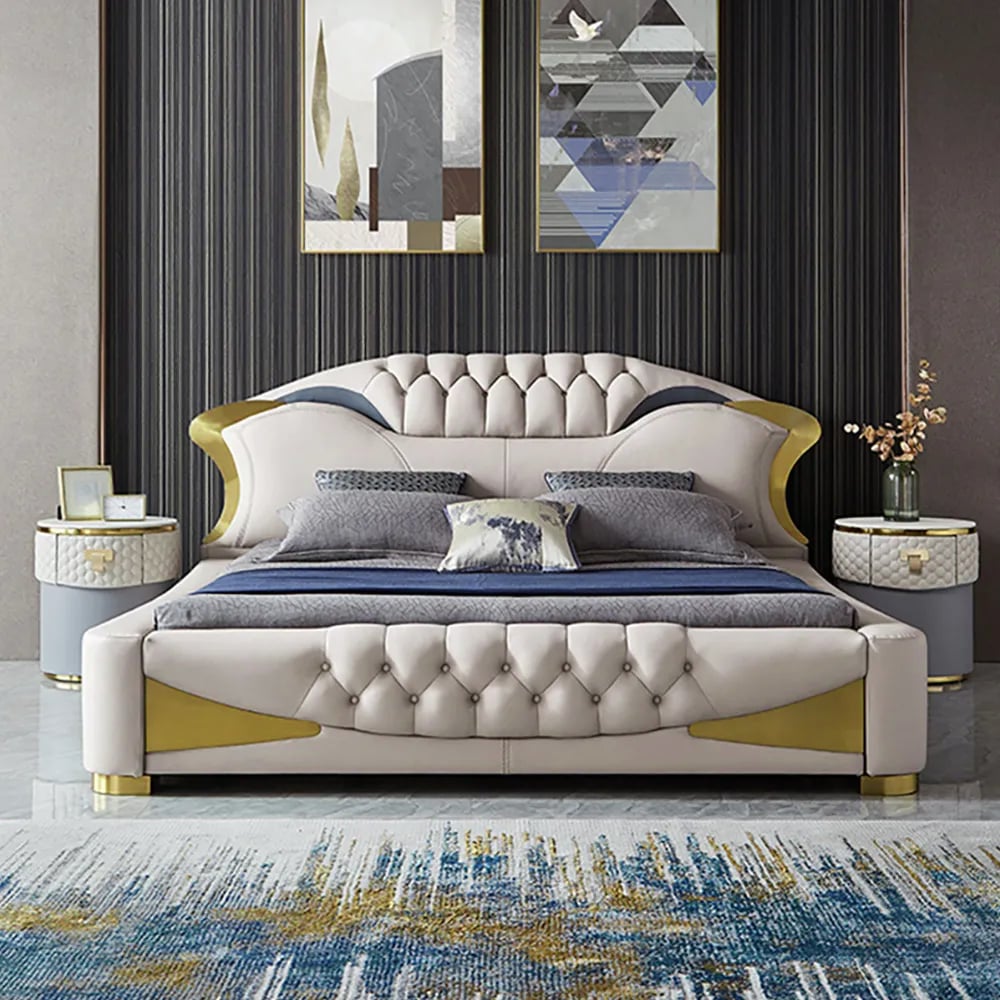 Modern Round Faux Leather Nightstand with Storage & Sintered Stone Top Bedside Table window image