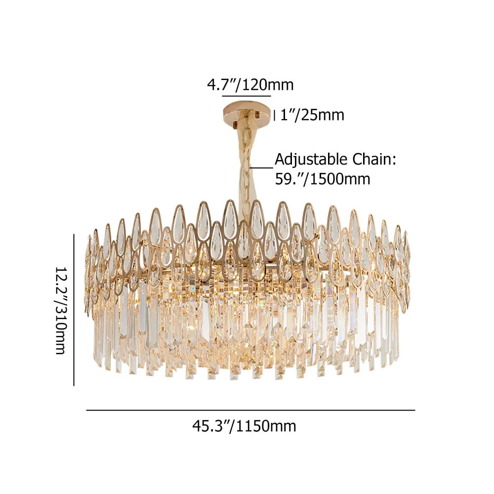 Lámpara de araña moderna de cristal dorado de 22 luces con cadena ajustable pesos dimensiones imagen