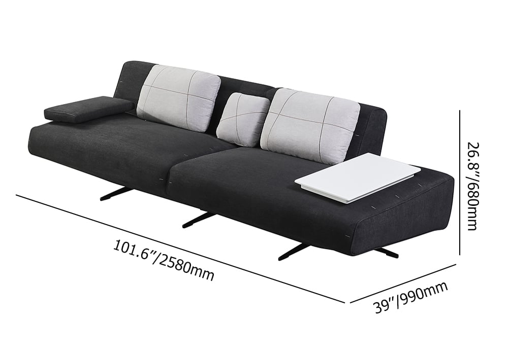 2580mm Deep Grey Modular Armless 4 Seaters Sofa Linen Upholstery for Living Room weights dimensions image