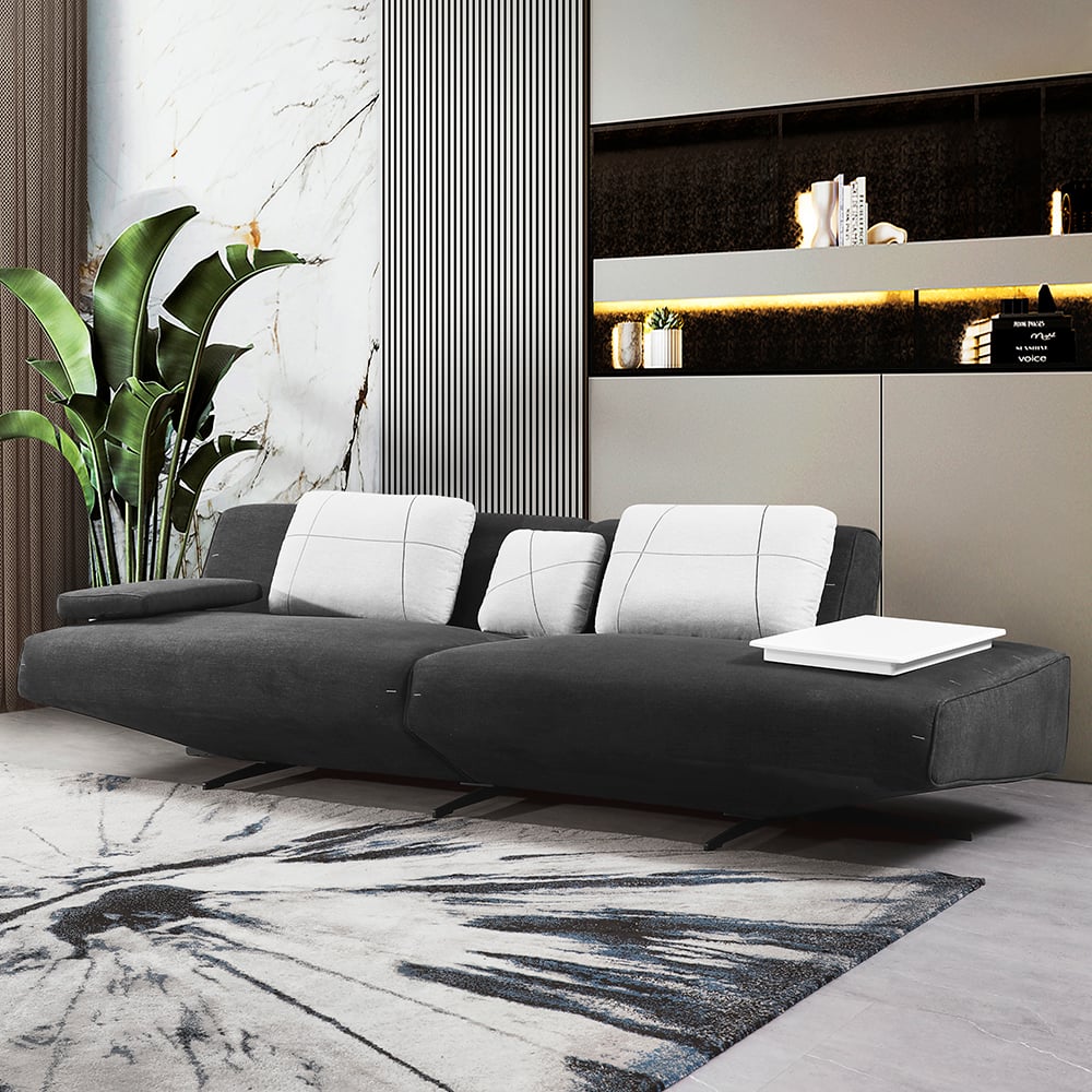 2580mm Deep Grey Modular Armless 4 Seaters Sofa Linen Upholstery for Living Room window image