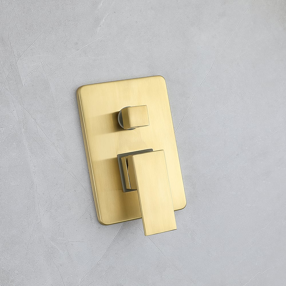 Waterfall Tub Spout Shower Faucet Set with Rain Shower Head Wall Mounted in Brushed Gold window image