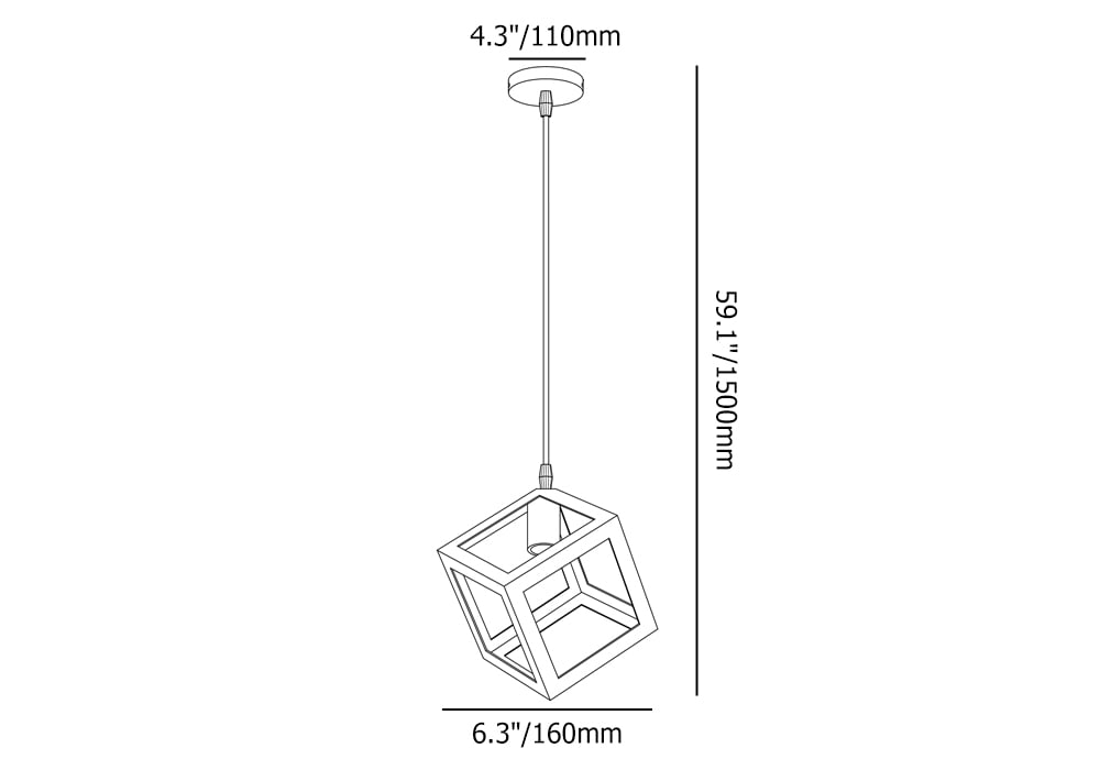 Modern Black Single-Light Pendant Light with Geometric Framework weights dimensions image