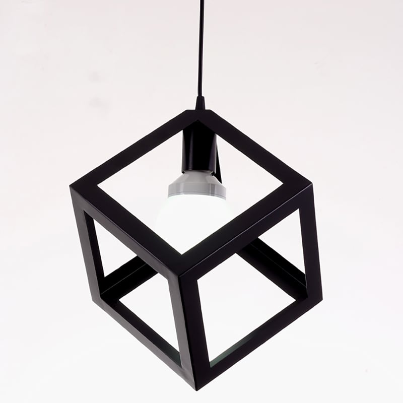 Modern Black Single-Light Pendant Light with Geometric Framework window image