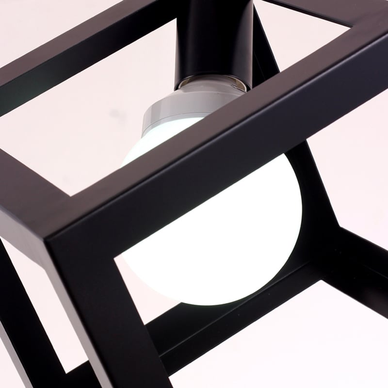 Modern Black Single-Light Pendant Light with Geometric Framework window image