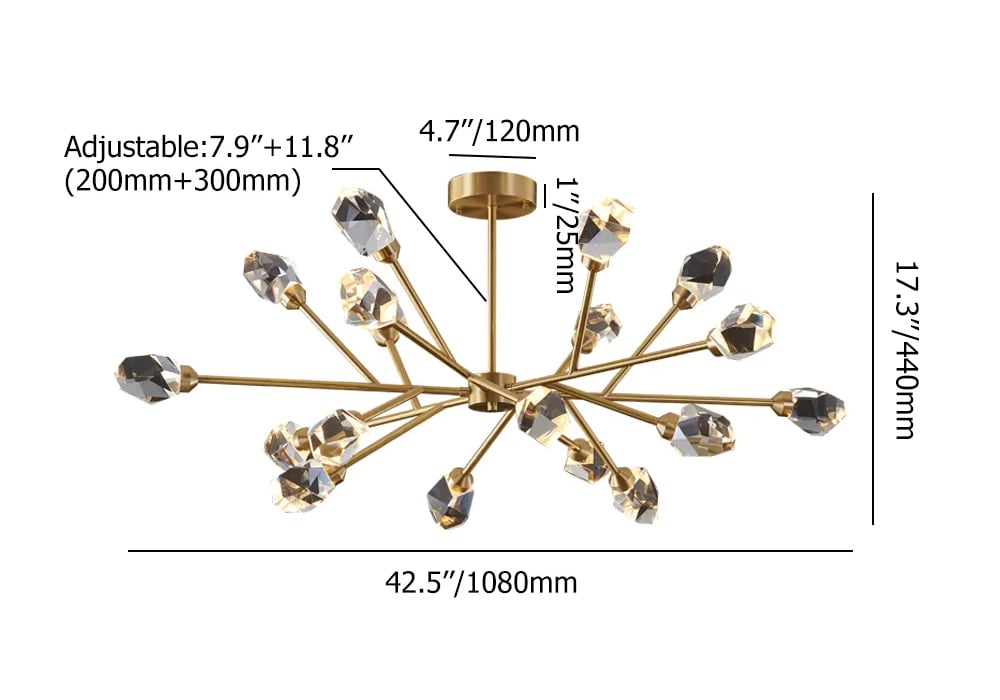 Kris Modern Brass Sputnik Crystal Chandelier 18-Light for Living Room & Dining Room weights dimensions image
