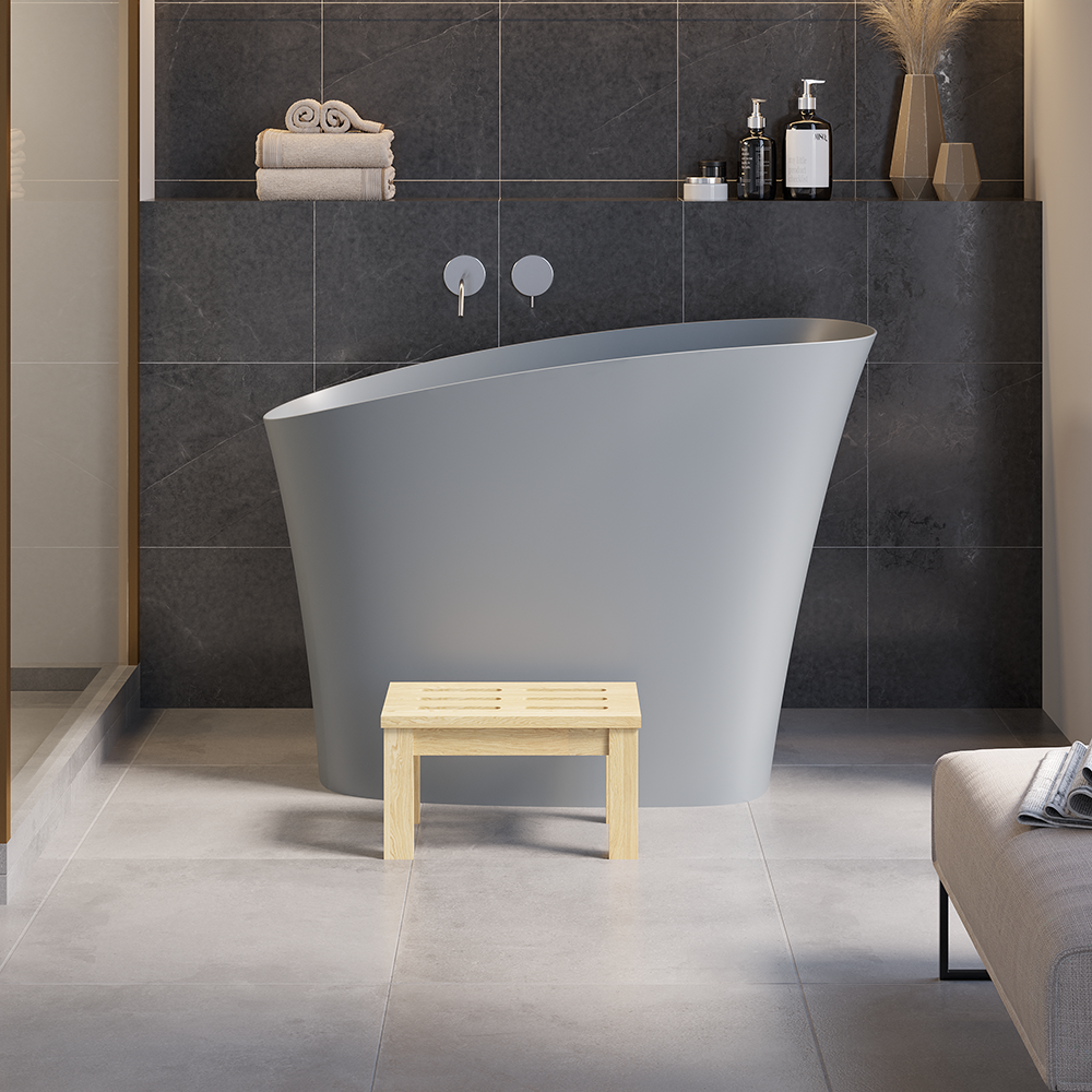 47" Modern Oblique Deep Freestanding Matte Gray Stone Resin Japanese Soaking Bathtub window image